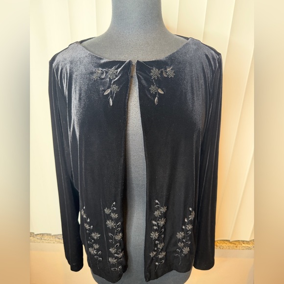 Liz & Co Vintage Black Velour Evening One Button Topper Jacket Embellished SZ XL - Picture 3 of 13